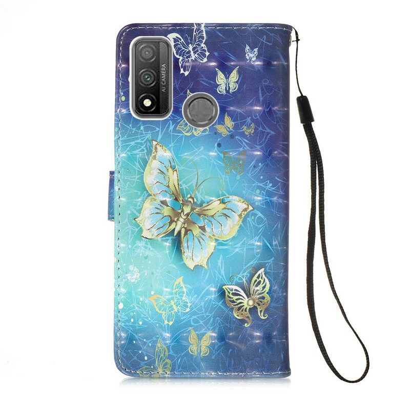 Flip Case voor Huawei P Smart 2020 Met Ketting Gouden Vlinders Met Riem