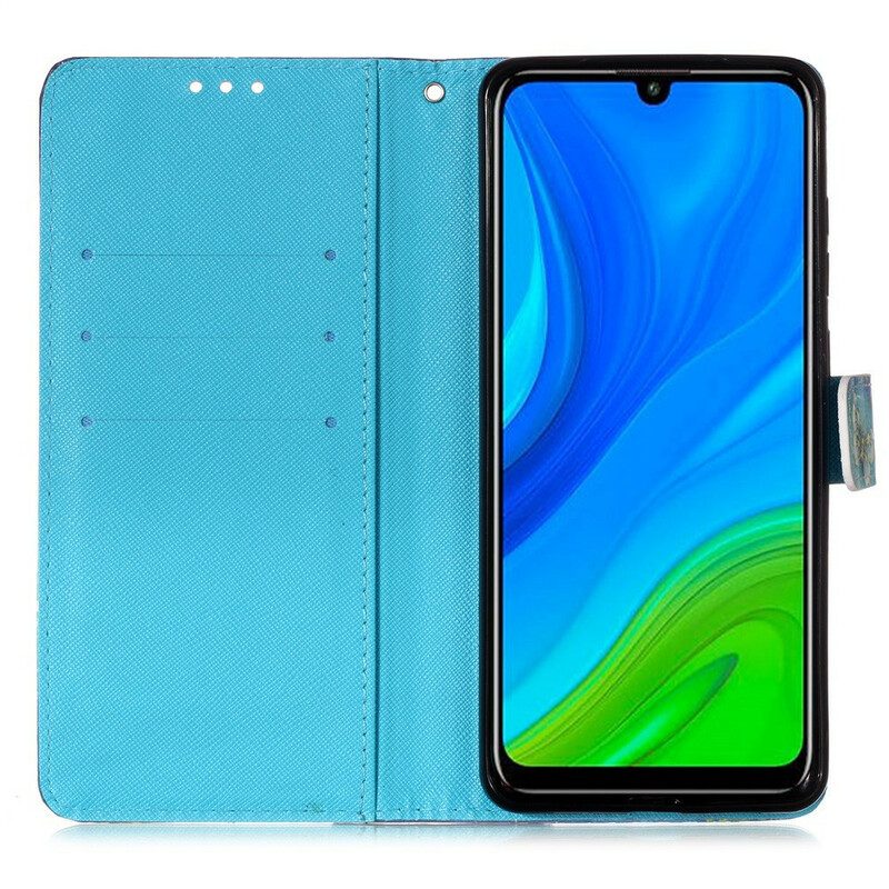 Flip Case voor Huawei P Smart 2020 Met Ketting Gouden Vlinders Met Riem