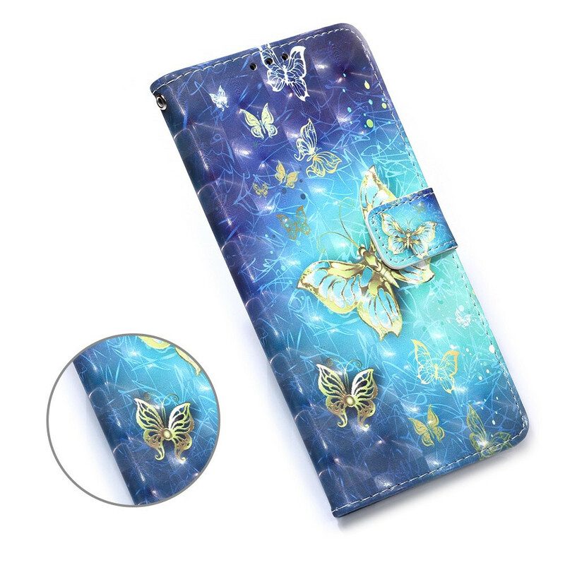 Flip Case voor Huawei P Smart 2020 Met Ketting Gouden Vlinders Met Riem