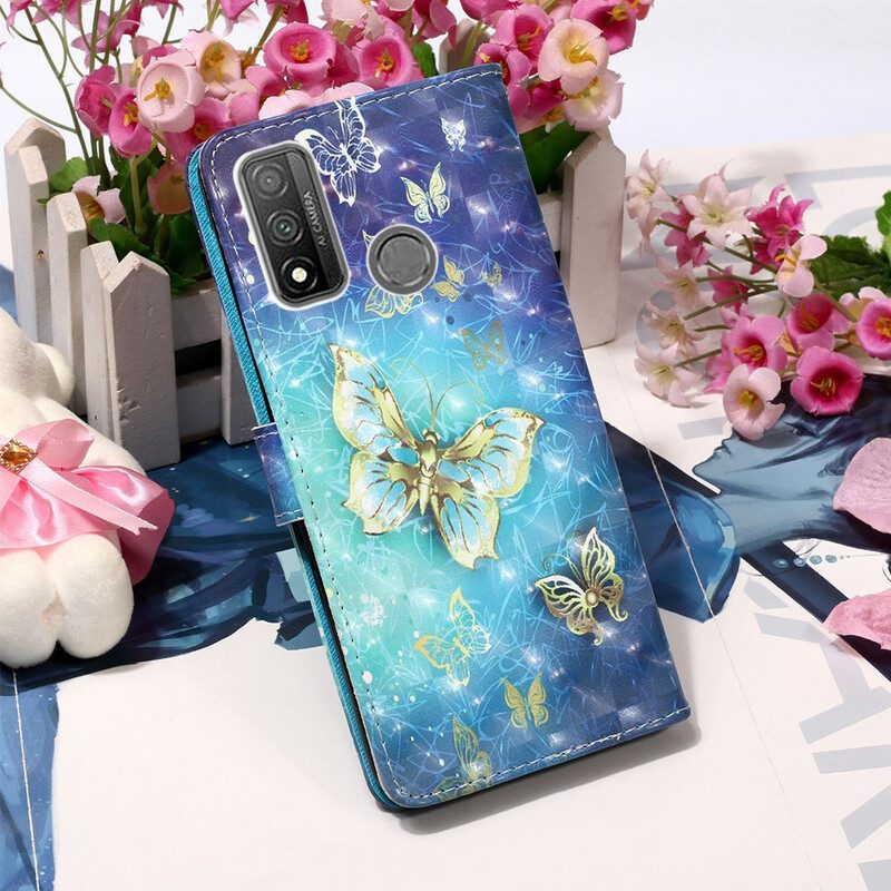 Flip Case voor Huawei P Smart 2020 Met Ketting Gouden Vlinders Met Riem