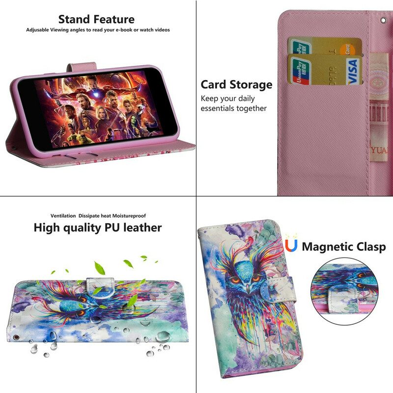 Folio-hoesje voor Huawei P Smart 2020 Aquarel Vogel