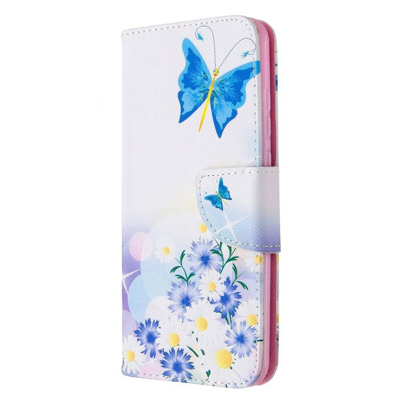 Folio-hoesje voor Huawei P Smart 2020 Geschilderde Vlinders En Bloemen