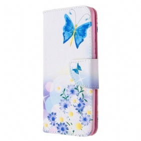 Folio-hoesje voor Huawei P Smart 2020 Geschilderde Vlinders En Bloemen