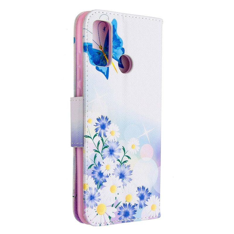 Folio-hoesje voor Huawei P Smart 2020 Geschilderde Vlinders En Bloemen