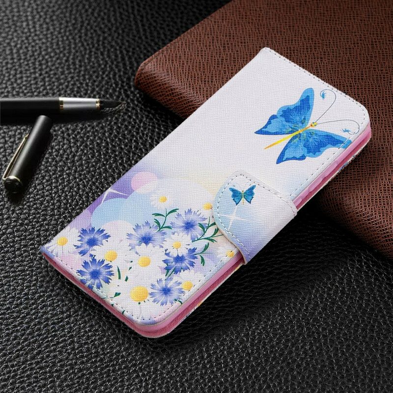 Folio-hoesje voor Huawei P Smart 2020 Geschilderde Vlinders En Bloemen