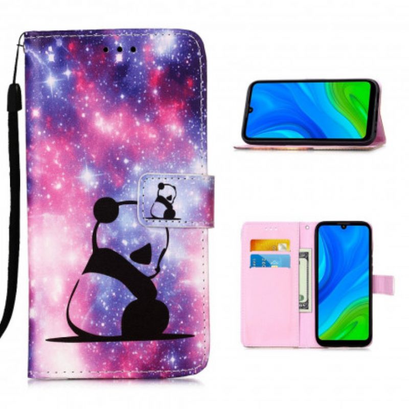 Folio-hoesje voor Huawei P Smart 2020 Met Ketting Lanyard Panda-overpeinzingen