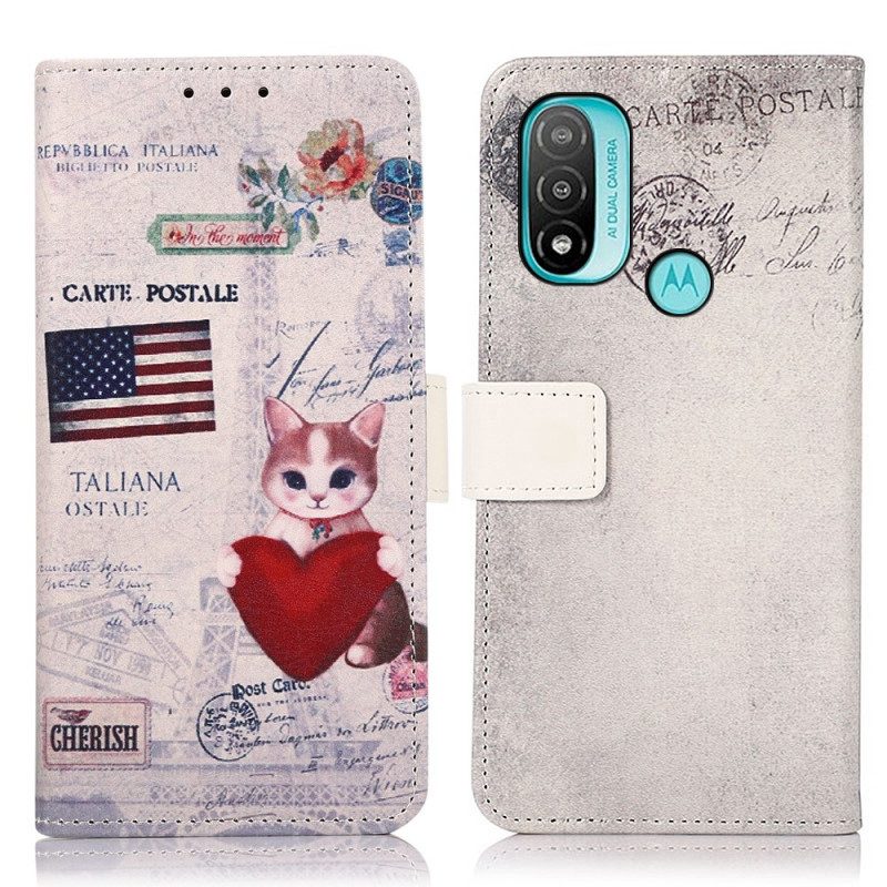 Flip Case voor Moto E40 / E30 / E20 Reiziger Kat