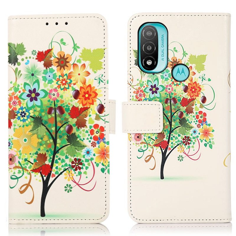 Leren Hoesje voor Moto E40 / E30 / E20 Bloeiende Boom