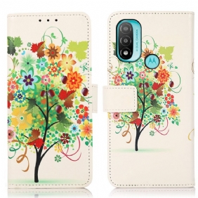 Leren Hoesje voor Moto E40 / E30 / E20 Bloeiende Boom