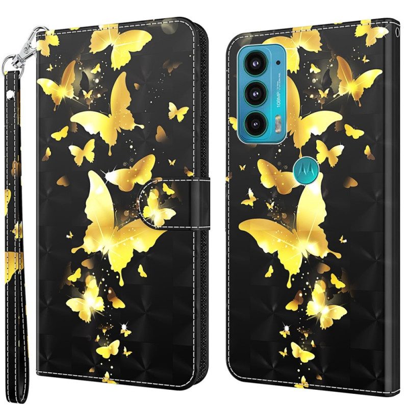 Leren Hoesje voor Moto E40 / E30 / E20 Gele Vlinders