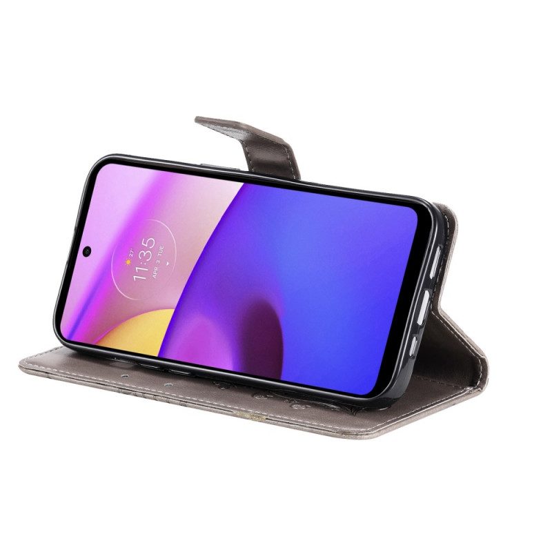 Leren Hoesje voor Moto E40 / E30 / E20 Met Ketting Gigantische Riemvlinders