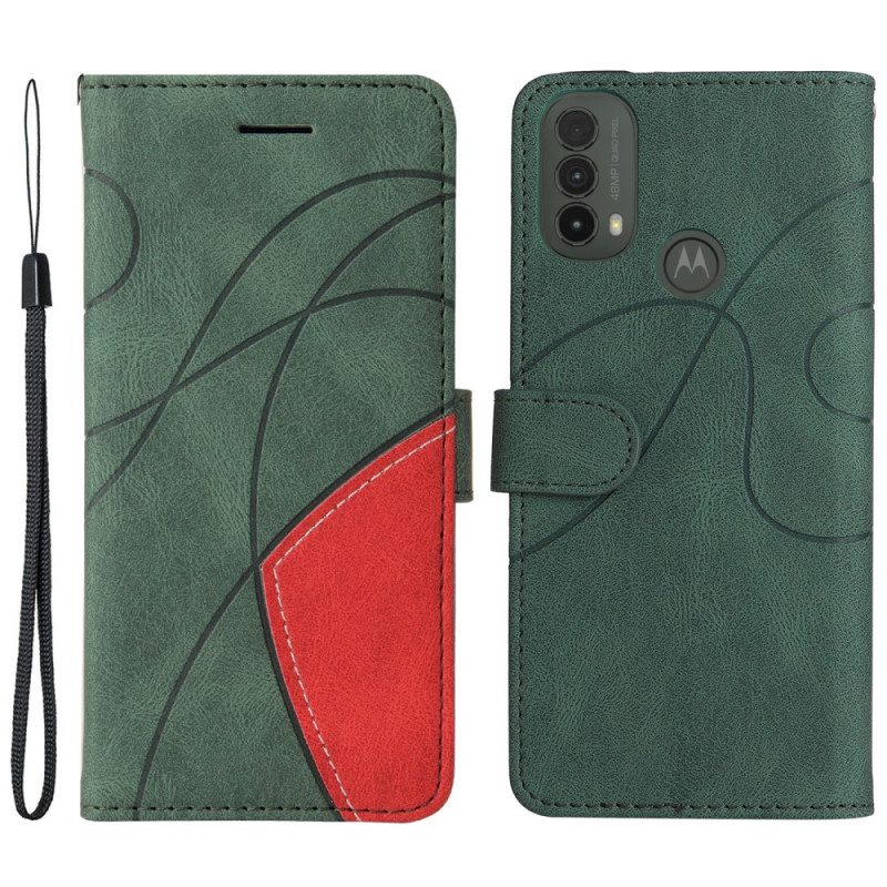 Leren Hoesje voor Moto E40 / E30 / E20 Tweekleurig Kenmerkend Kunstleer