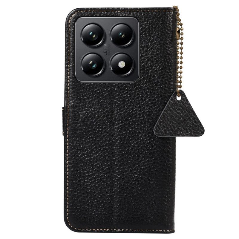 Flip Case Leren Xiaomi 14t Rfid Van Echt Leer Met Litchi-textuur