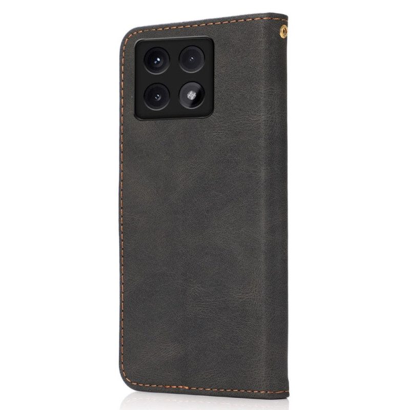 Flip Case Leren Xiaomi 14t Tweekleurige Band