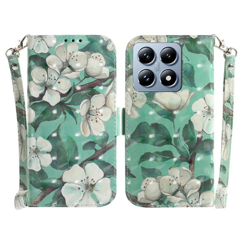 Folio-hoesje Xiaomi 14t Aquarelbloemen Met Riempje