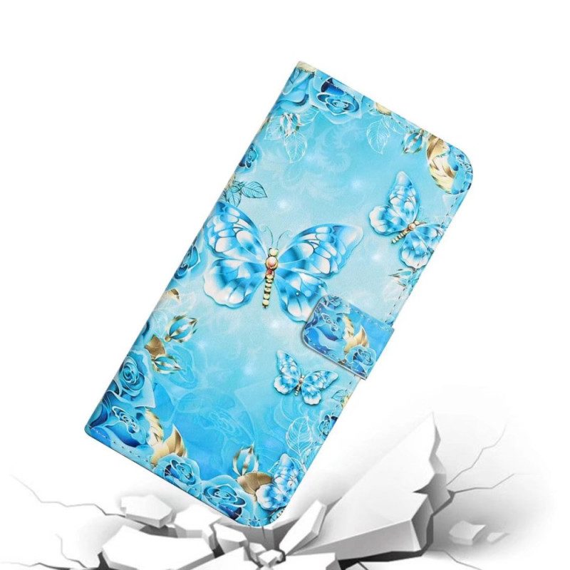 Folio-hoesje Xiaomi 14t Telefoonhoesje Blauwe Vlinders En Diamanten