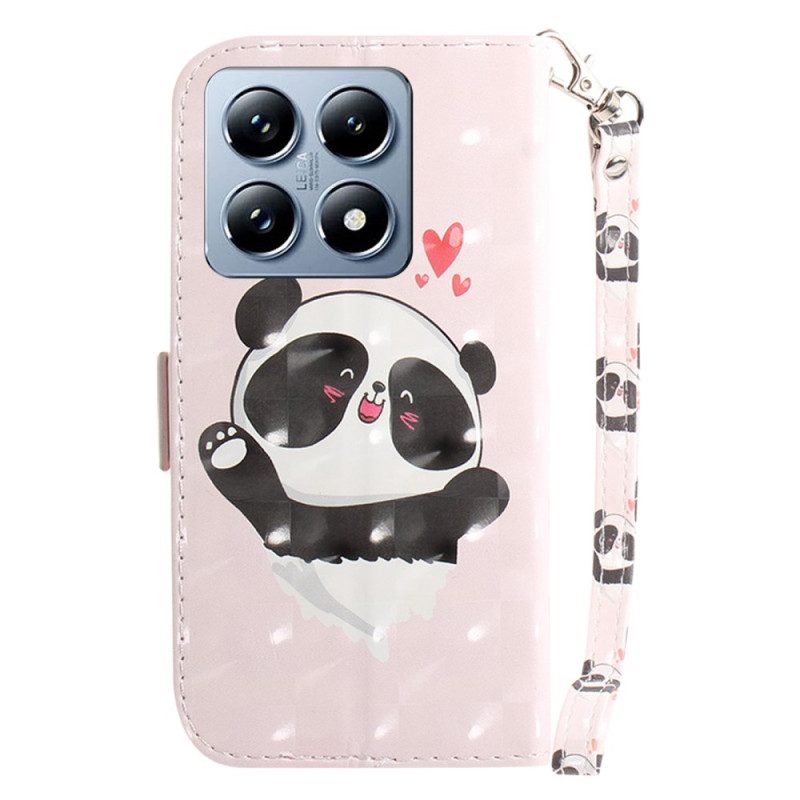 Folio-hoesje Xiaomi 14t Telefoonhoesje Panda Love Met Riempje