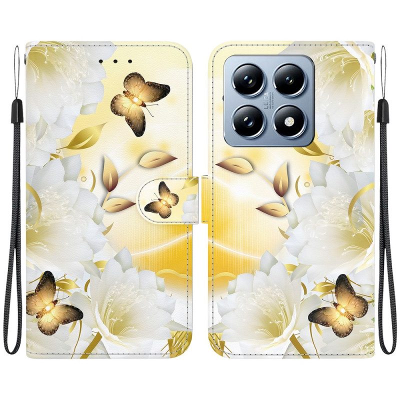 Folio-hoesje Xiaomi 14t Telefoonhoesje Patroon Met Gouden Vlinders