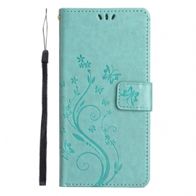 Leren Hoesje Xiaomi 14t Bloemen Met Bandje Bescherming Hoesje