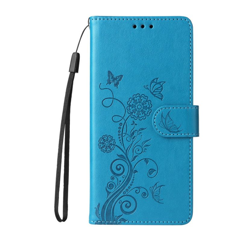 Leren Hoesje Xiaomi 14t Bloemen Met Riempje Bescherming Hoesje