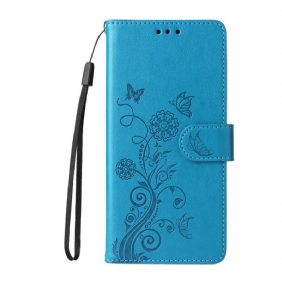 Leren Hoesje Xiaomi 14t Bloemen Met Riempje Bescherming Hoesje