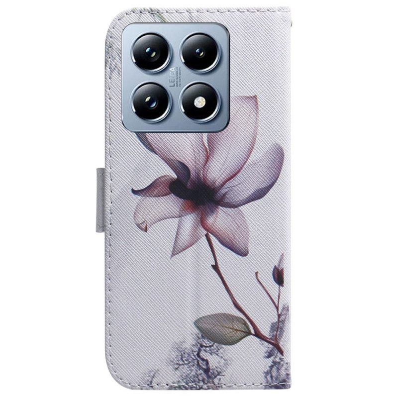 Leren Hoesje Xiaomi 14t Roze Bloem Bescherming Hoesje