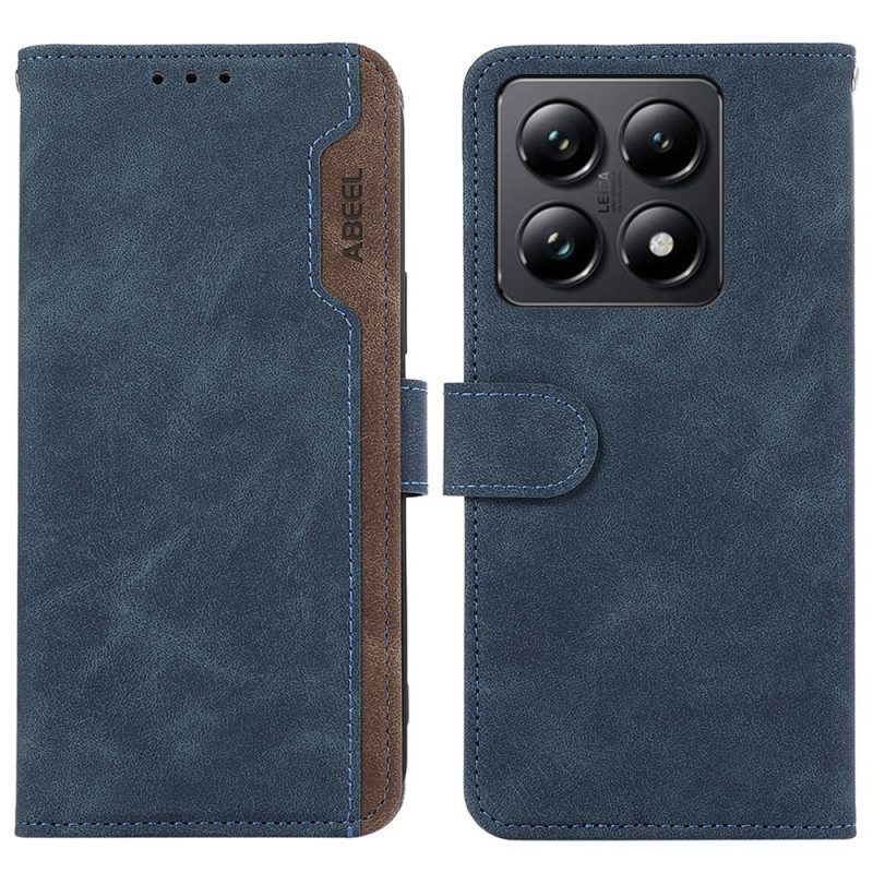 Leren Hoesje Xiaomi 14t Tweekleurige Rfid Bescherming Hoesje