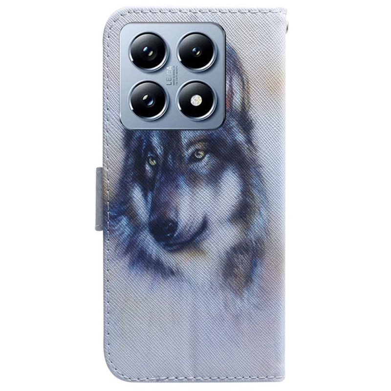 Leren Hoesje Xiaomi 14t Wolvenaquarel