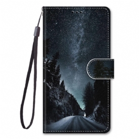 Flip Case voor Xiaomi Redmi 10A Met Ketting Bewolkte Hemel Bij Lanyard