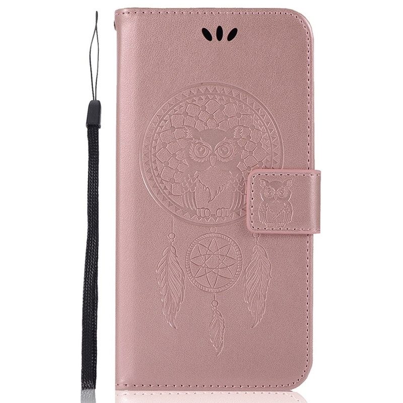 Flip Case voor Xiaomi Redmi 10A Met Ketting Uil Dromenvanger Met Riem