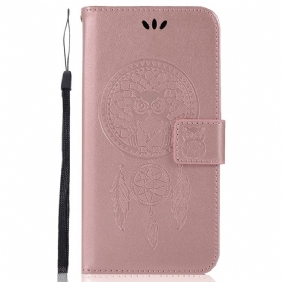 Flip Case voor Xiaomi Redmi 10A Met Ketting Uil Dromenvanger Met Riem