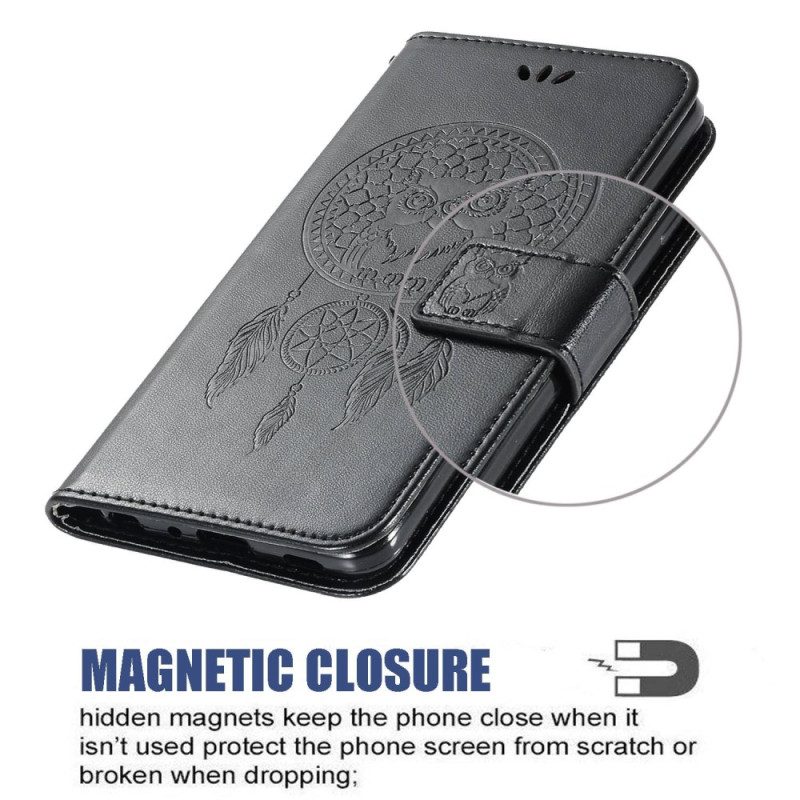 Flip Case voor Xiaomi Redmi 10A Met Ketting Uil Dromenvanger Met Riem