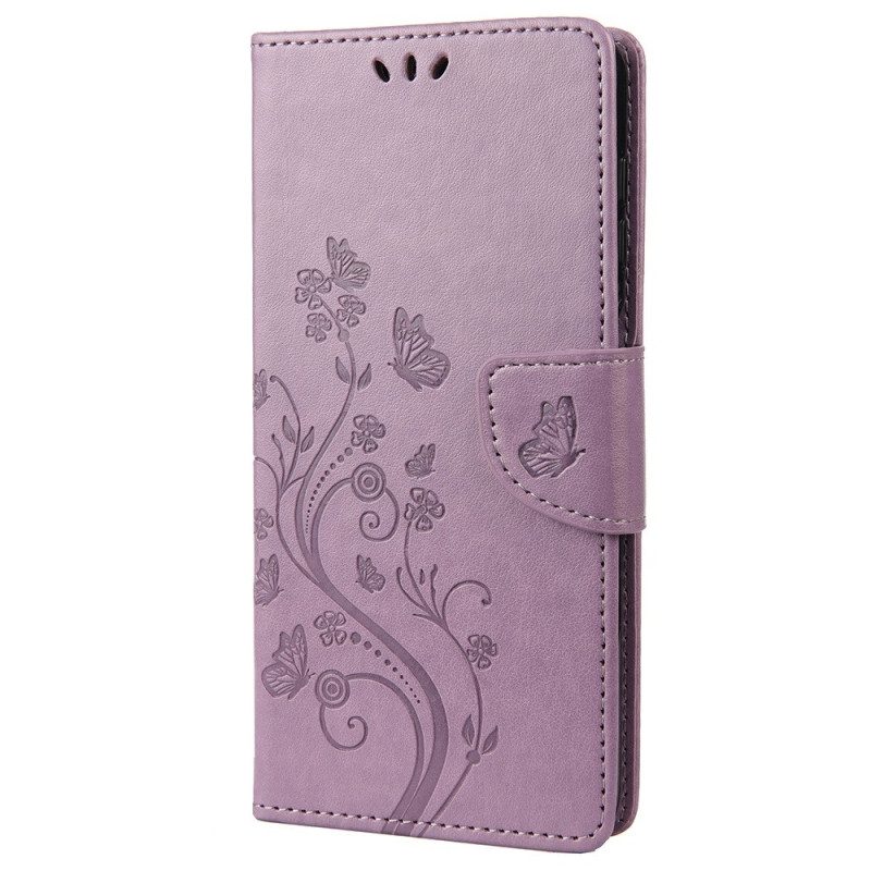 Flip Case voor Xiaomi Redmi 10A Met Ketting Vlinders En Bloemen Riem