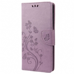 Flip Case voor Xiaomi Redmi 10A Met Ketting Vlinders En Bloemen Riem