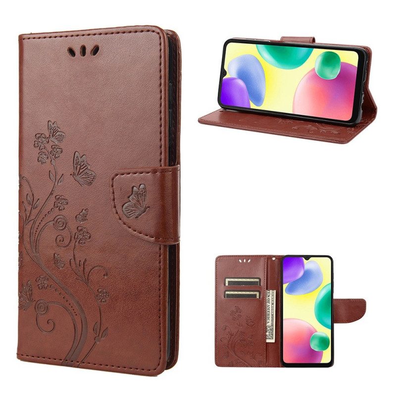 Flip Case voor Xiaomi Redmi 10A Met Ketting Vlinders En Bloemen Riem