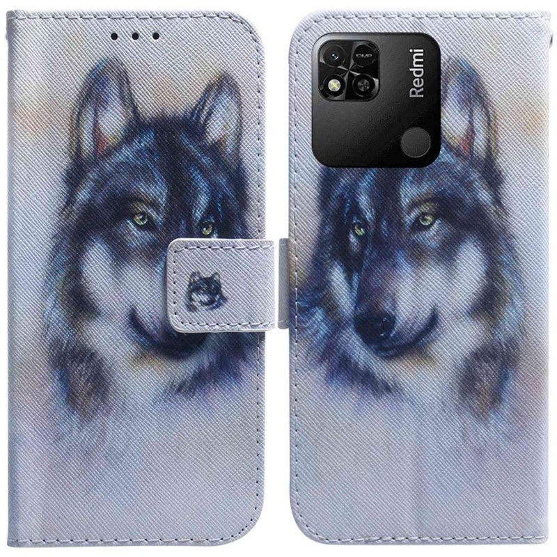 Folio-hoesje voor Xiaomi Redmi 10A Aquarel Wolf