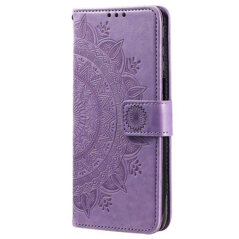 Folio-hoesje voor Xiaomi Redmi 10A Mandala Zon Met Lanyard