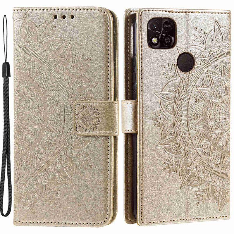 Folio-hoesje voor Xiaomi Redmi 10A Mandala Zon Met Lanyard