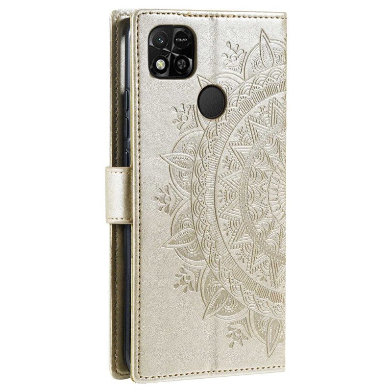 Folio-hoesje voor Xiaomi Redmi 10A Mandala Zon Met Lanyard