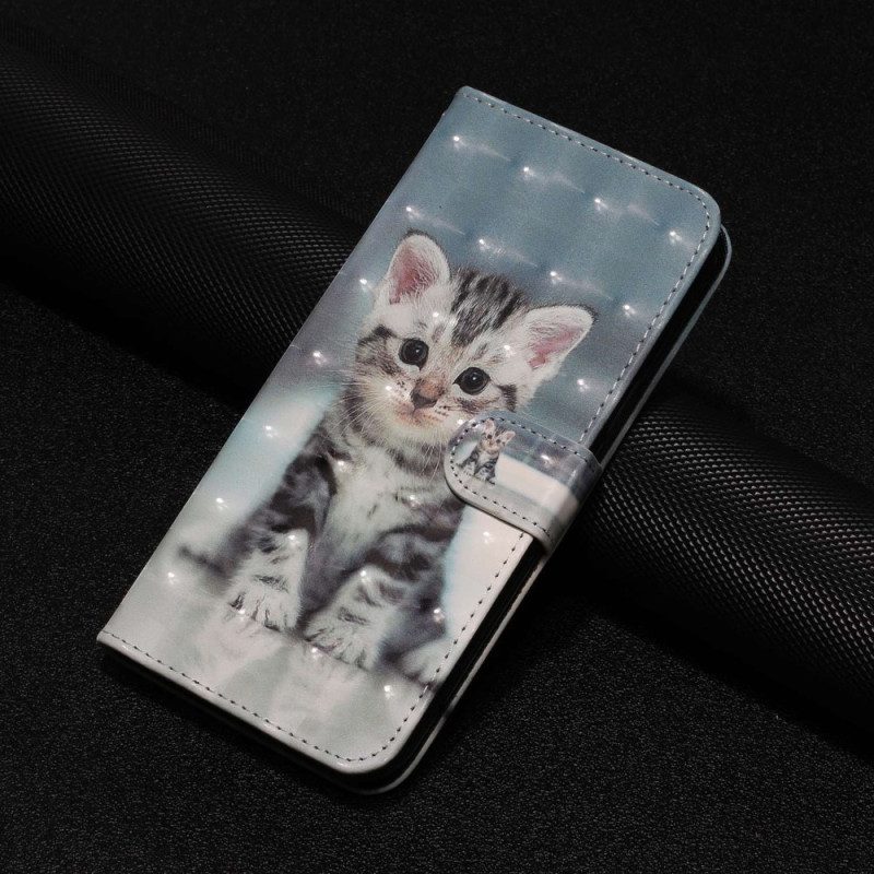 Folio-hoesje voor Xiaomi Redmi 10A Met Ketting Bandjes Katje