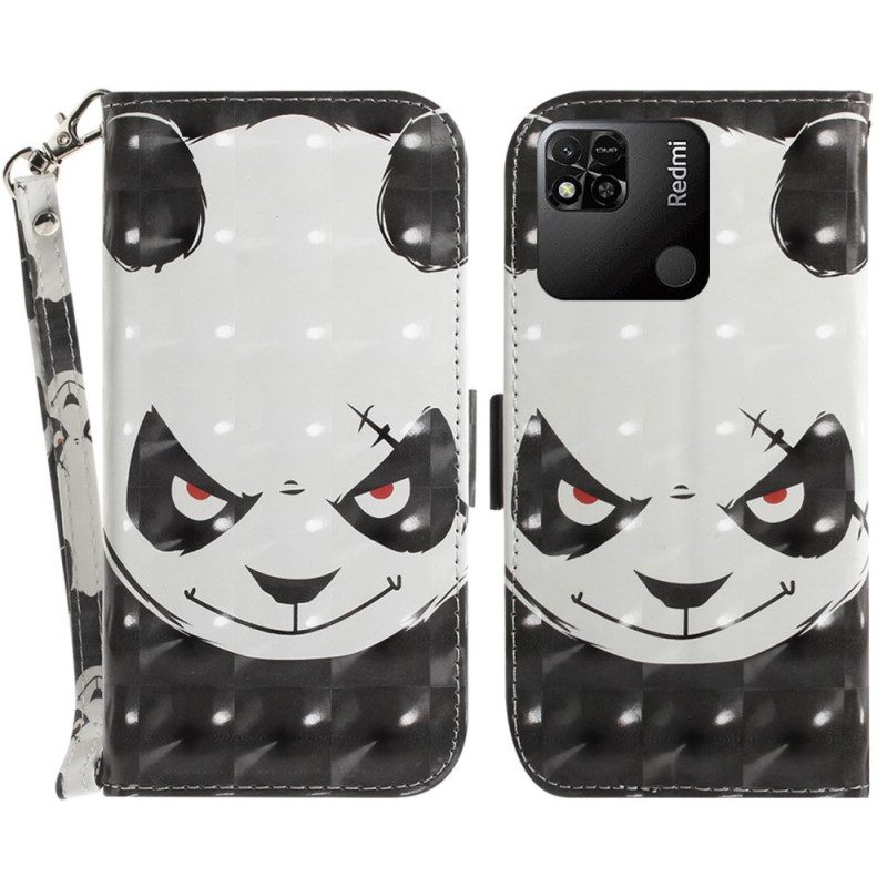 Folio-hoesje voor Xiaomi Redmi 10A Met Ketting Boze Panda Met Lanyard