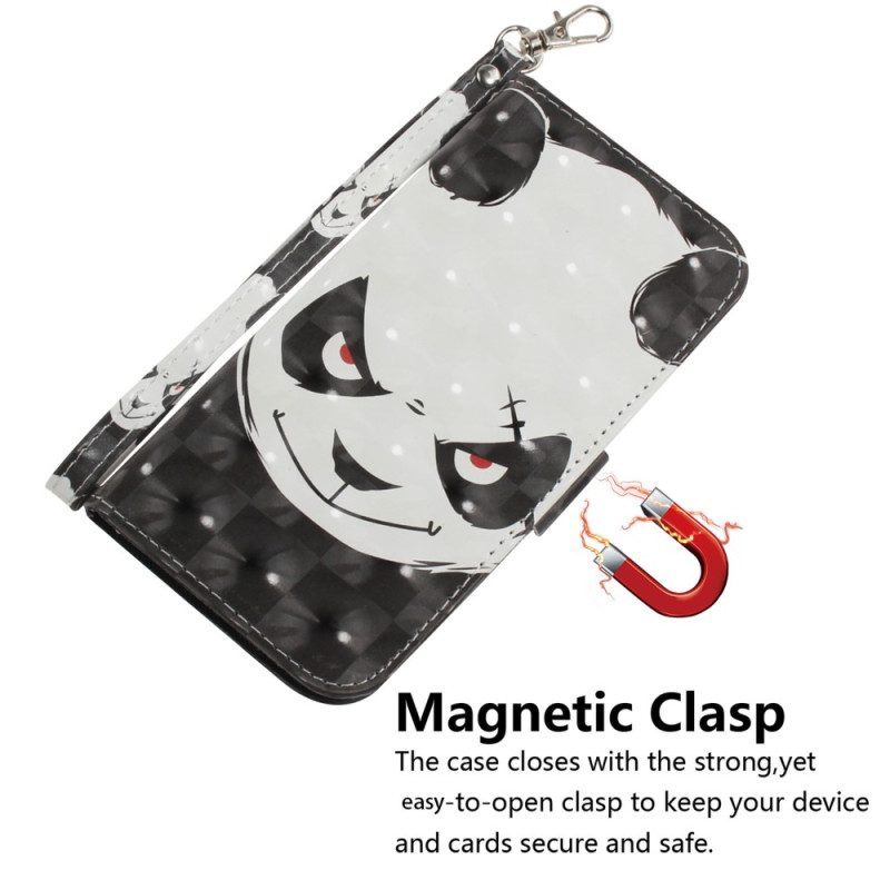 Folio-hoesje voor Xiaomi Redmi 10A Met Ketting Boze Panda Met Lanyard