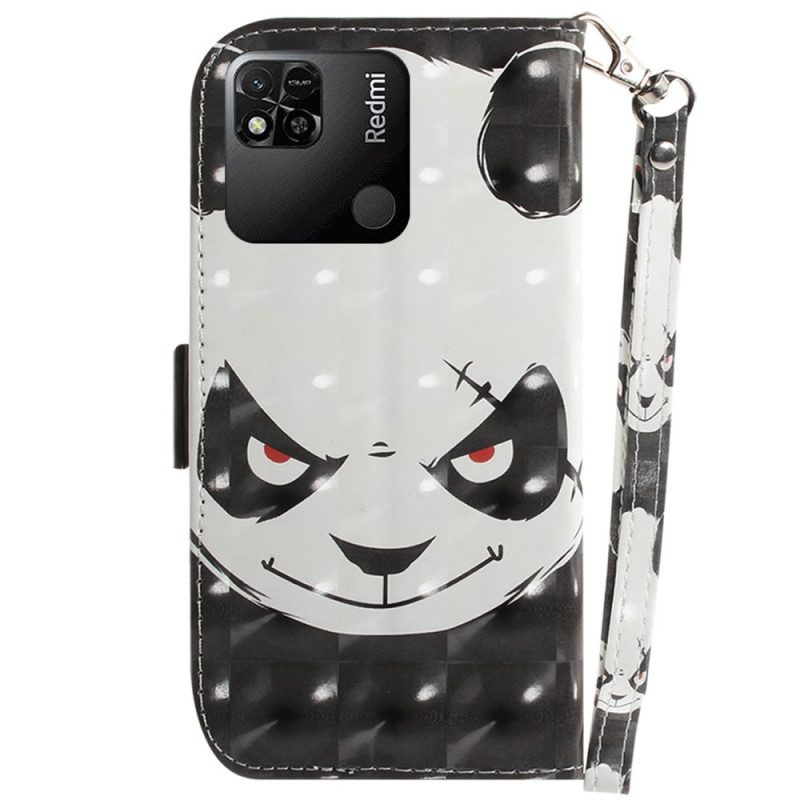 Folio-hoesje voor Xiaomi Redmi 10A Met Ketting Boze Panda Met Lanyard