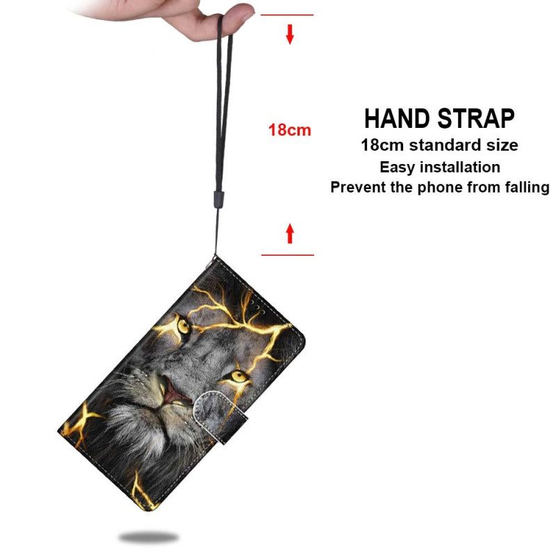 Folio-hoesje voor Xiaomi Redmi 10A Met Ketting Lanyard Elektrische Leeuw