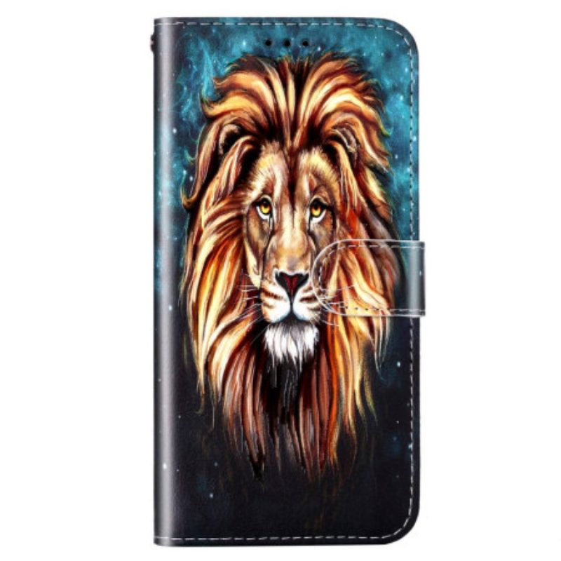 Folio-hoesje voor Xiaomi Redmi 10A Met Ketting Lanyard Leeuw