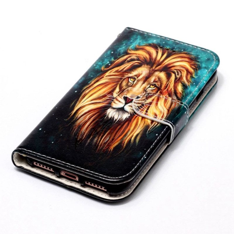 Folio-hoesje voor Xiaomi Redmi 10A Met Ketting Lanyard Leeuw