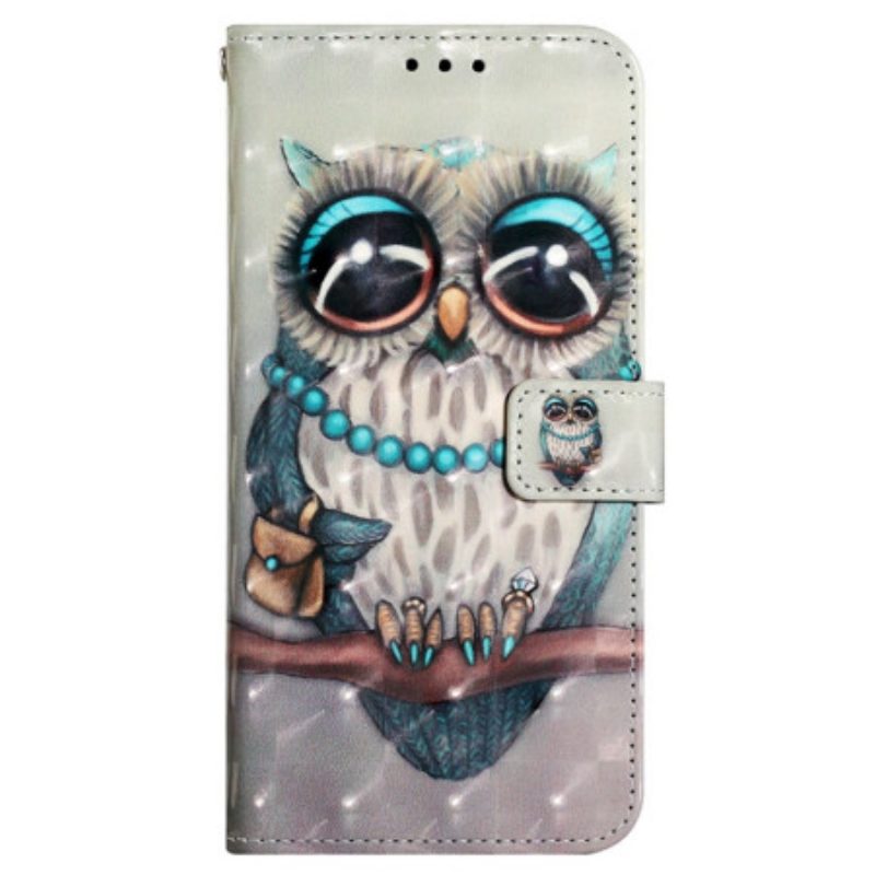 Folio-hoesje voor Xiaomi Redmi 10A Met Ketting Miss Uil Met Riem