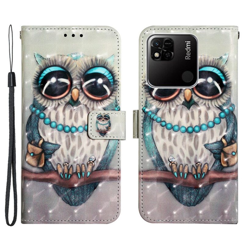 Folio-hoesje voor Xiaomi Redmi 10A Met Ketting Miss Uil Met Riem