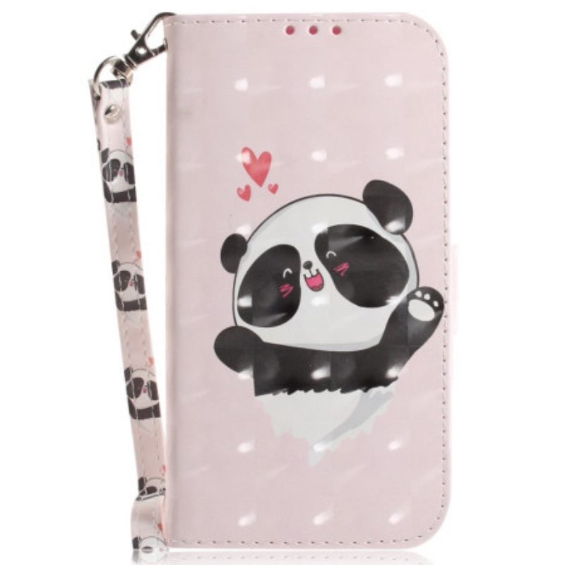 Folio-hoesje voor Xiaomi Redmi 10A Met Ketting Panda Love Met Sleutelkoord