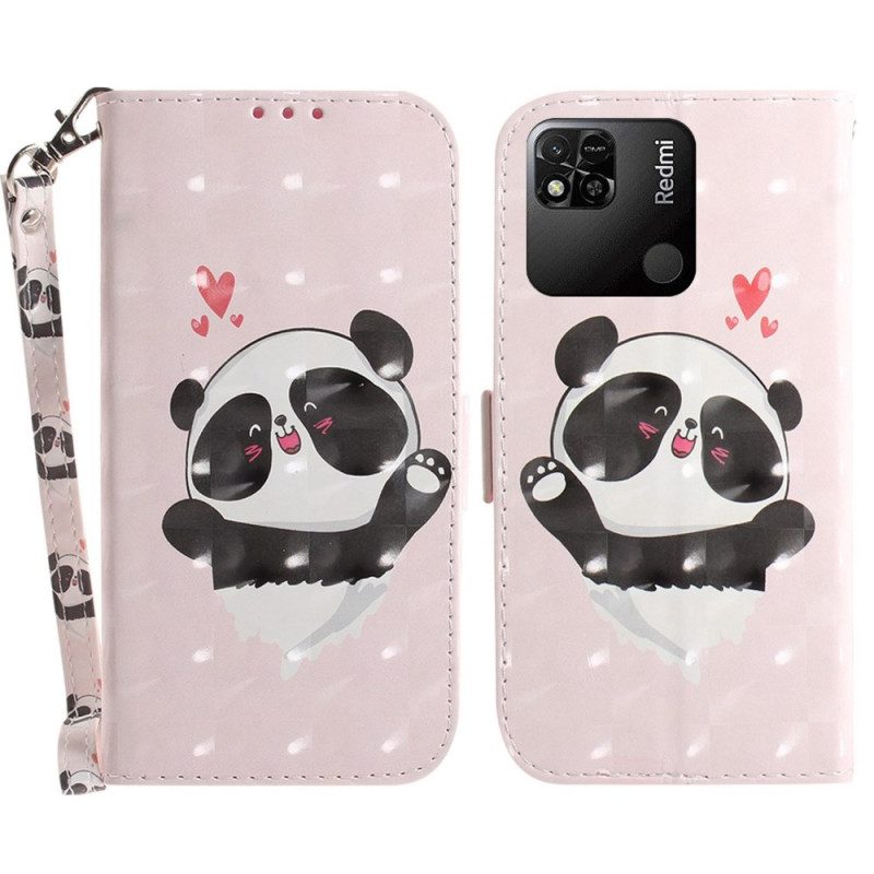 Folio-hoesje voor Xiaomi Redmi 10A Met Ketting Panda Love Met Sleutelkoord